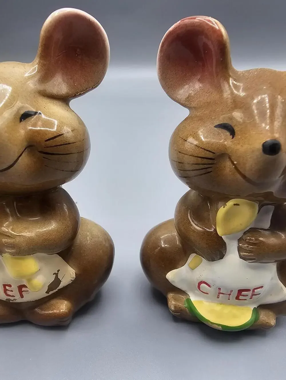 Vintage Kitsch Ceramic Chef Mouse Salt and Pepper Shakers